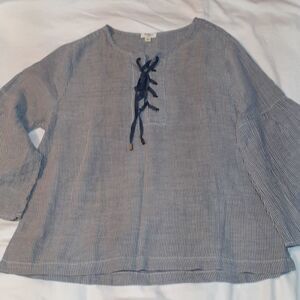 Dylan Lace-Up Classic Stripe Blouse by True Grit L‎